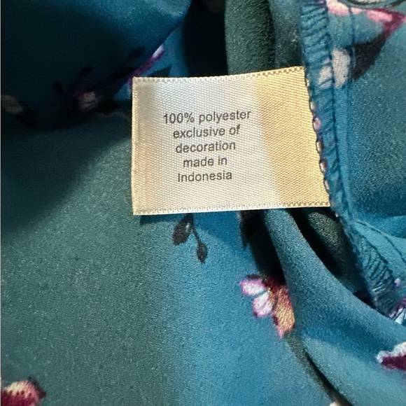 Lane Bryant Teal Floral V-Neck Blouse - Picture 3 of 6